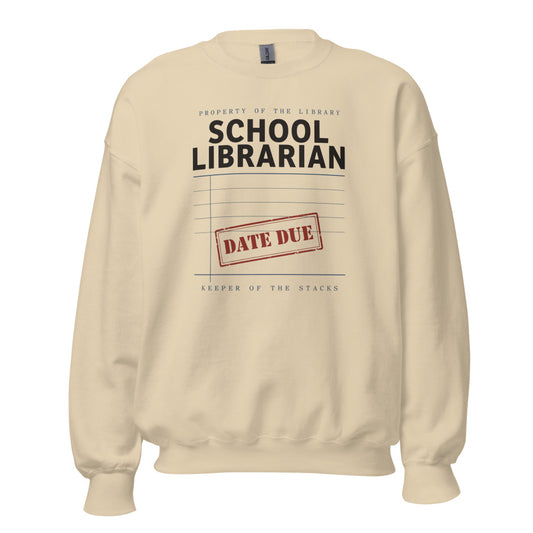 Property of the School Library card catalog school librarian crewneck sweatshirt — Sand, front