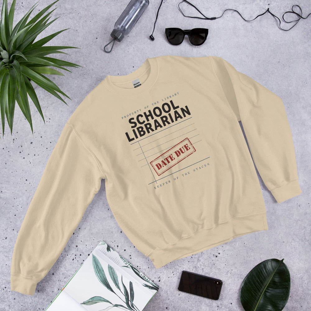 Property of the School Library card catalog school librarian crewneck sweatshirt — Sand, front-right