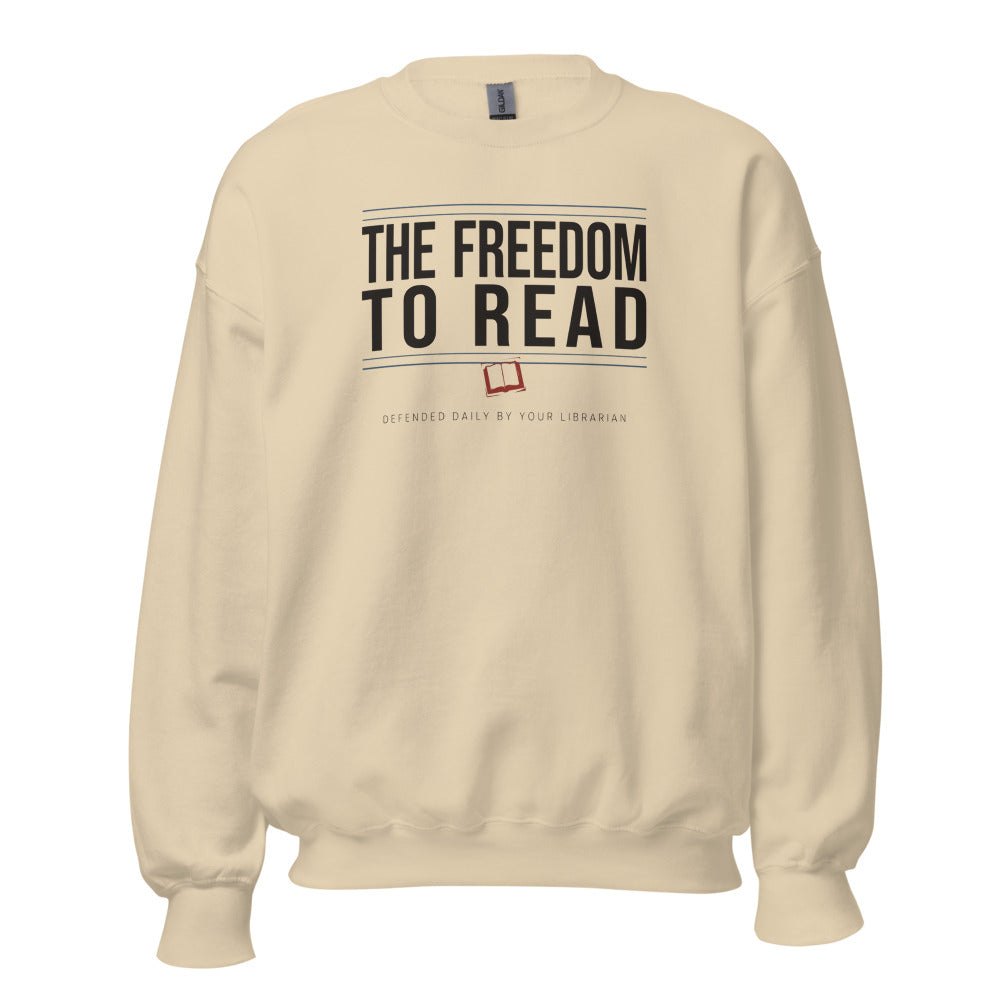 The Freedom to Read school librarian crewneck sweatshirt — Sand, front