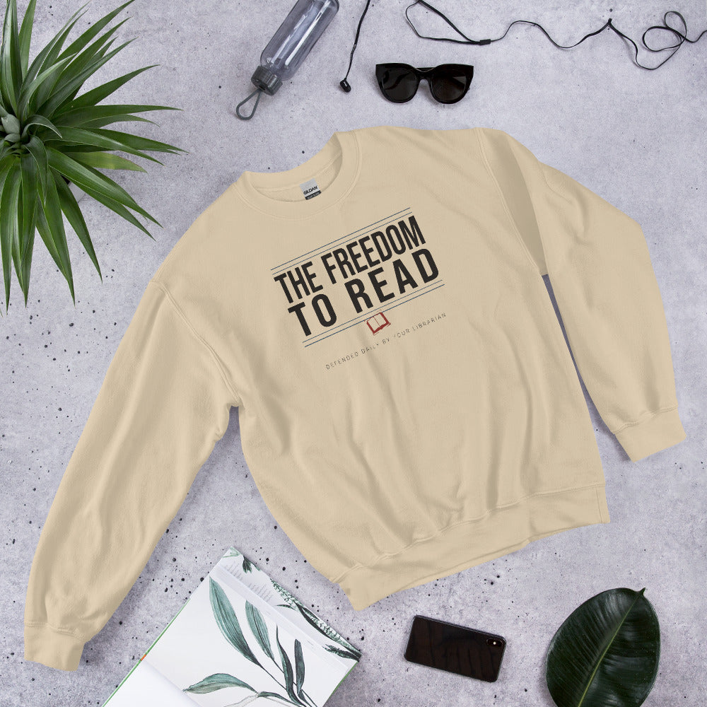 The Freedom to Read school librarian crewneck sweatshirt — Sand, front-right