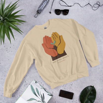 Holding Space birth worker crewneck sweatshirt — Sand, front-right