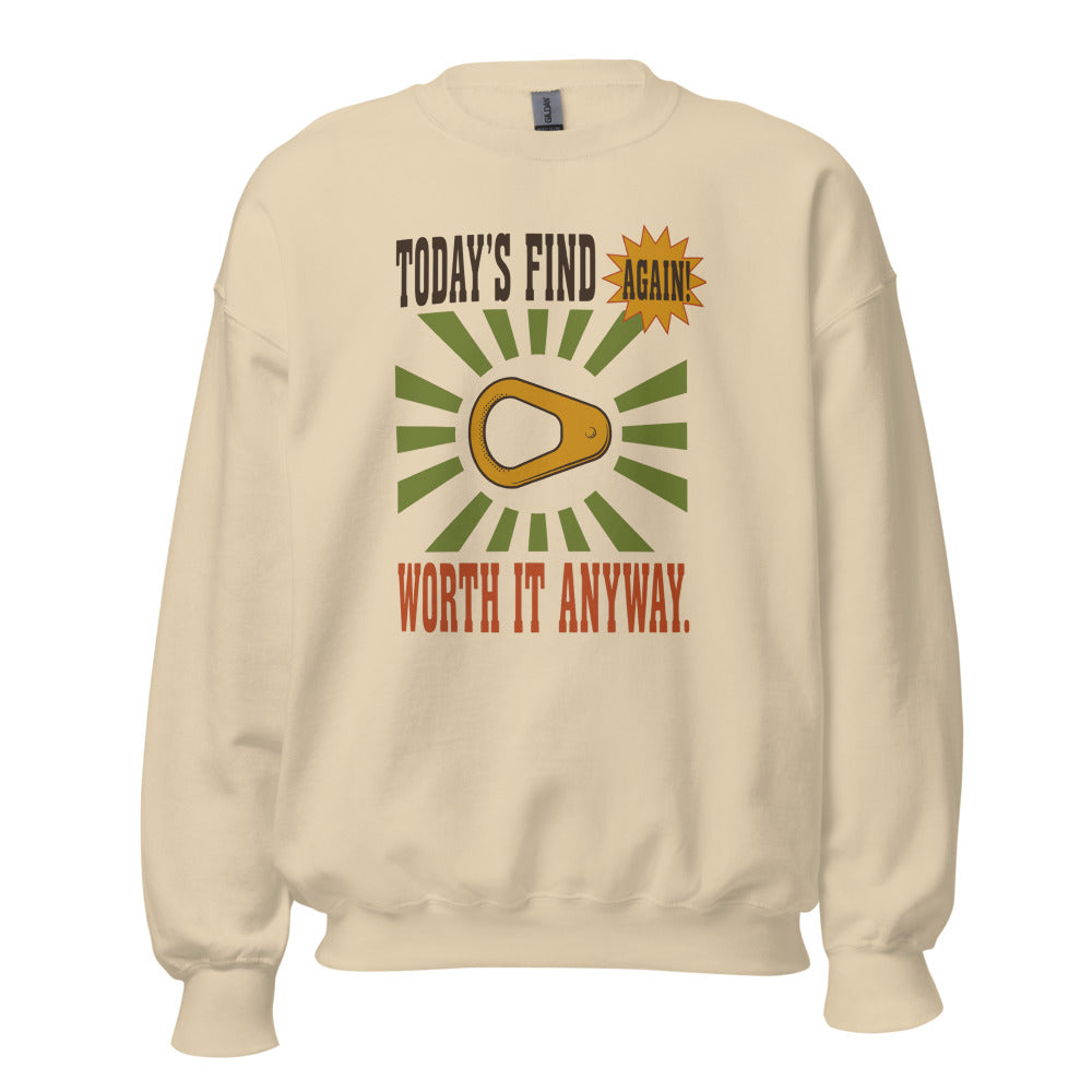 Today's Find pull tab retro metal detecting crewneck sweatshirt — Sand, front