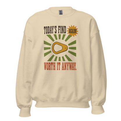 Today's Find pull tab retro metal detecting crewneck sweatshirt — Sand, front