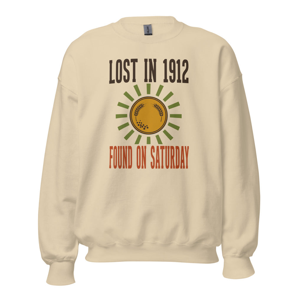 Lost in 1912 Found on Saturday retro metal detecting crewneck sweatshirt — Sand, front
