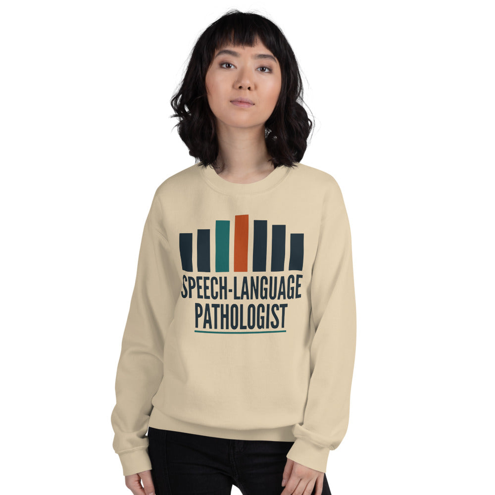 Mid-Century Clinic speech therapy crewneck sweatshirt — Sand, on model
