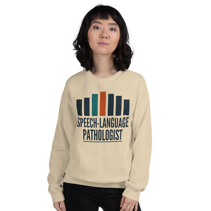 Mid-Century Clinic speech therapy crewneck sweatshirt — Sand, on model