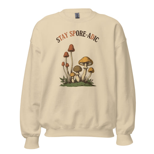 Funny Mushroom Crewneck, Mushroom Pun Crewneck, Cottagecore Foraging Shirt — Stay Spore-adic Vintage Mushroom Crewneck