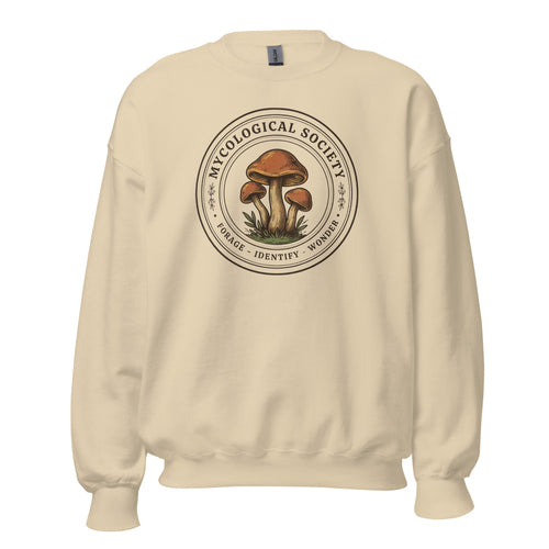 Mushroom Foraging Crewneck, Cottagecore Mycology Crewneck, Vintage Botanical Mushroom — Mycological Society Forager Crest
