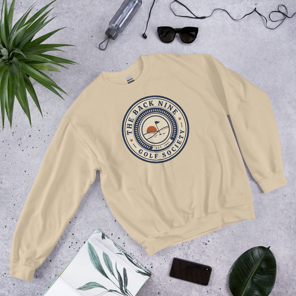 The Back Nine vintage golf roundel crewneck sweatshirt — Sand, flat lay