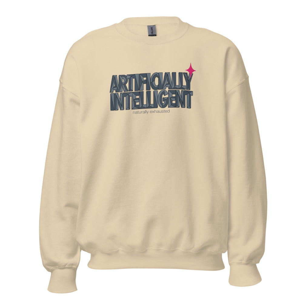 Artificially Intelligent funny AI crewneck sweatshirt — Sand, front