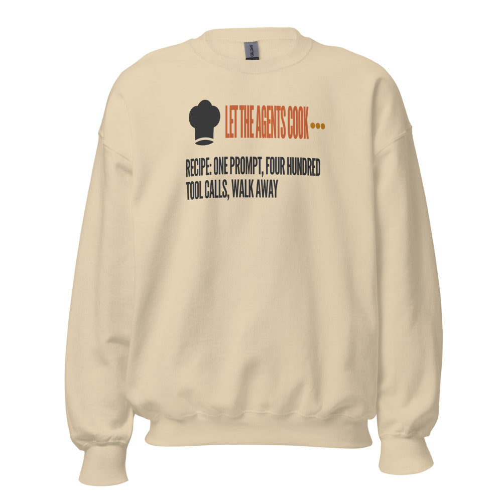 Let The Agents Cook crewneck sweatshirt — Sand, front