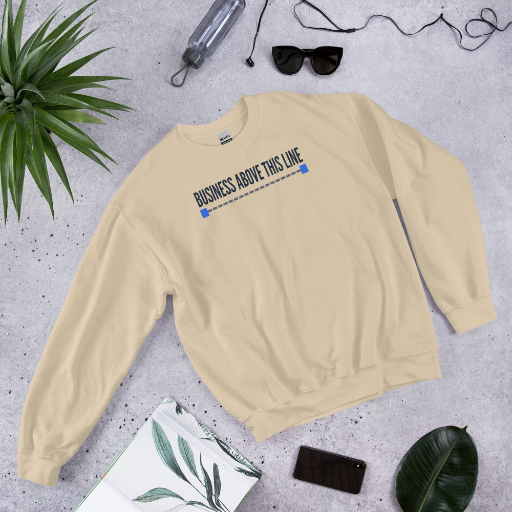 Business Above This Line crewneck sweatshirt — Sand, flat lay