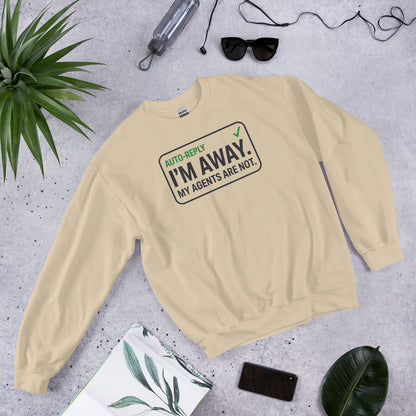 Auto-Reply agentic AI engineer crewneck sweatshirt — Sand, flat lay