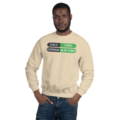 Eval Suite Vibes agentic AI engineer crewneck sweatshirt — Sand, on model
