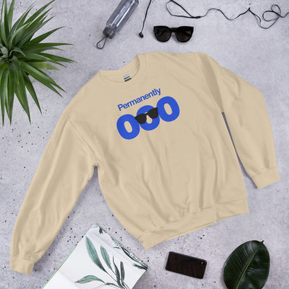 Permanently OOO out of office crewneck sweatshirt — Sand, flat lay