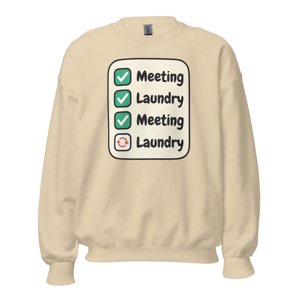 Meeting Laundry funny work from home crewneck sweatshirt — Sand, front