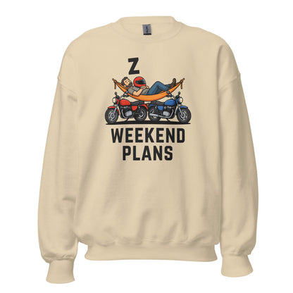 Weekend Plans funny motorcycle dad crewneck sweatshirt — Sand, front