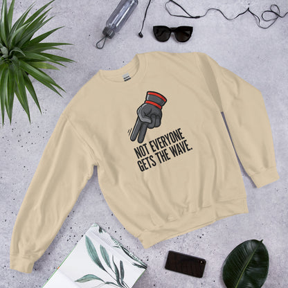 Not Everyone Gets The Wave biker wave motorcycle crewneck sweatshirt — Sand, flat lay