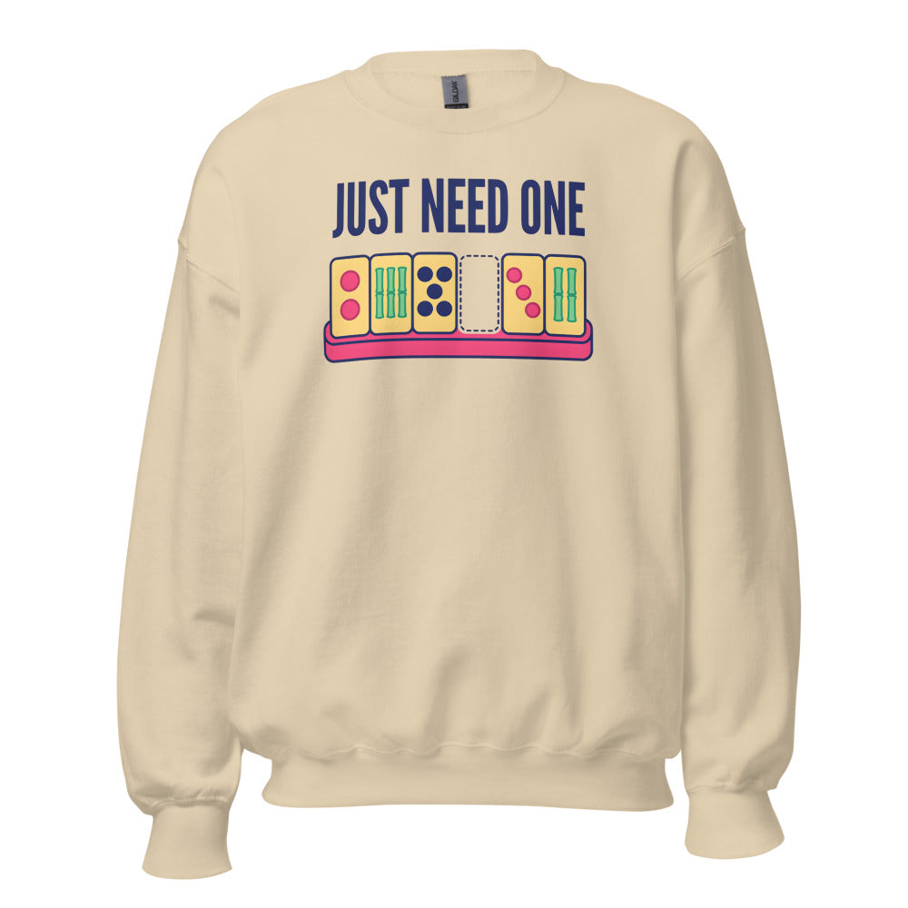Just Need One funny mahjong crewneck sweatshirt — Sand, front