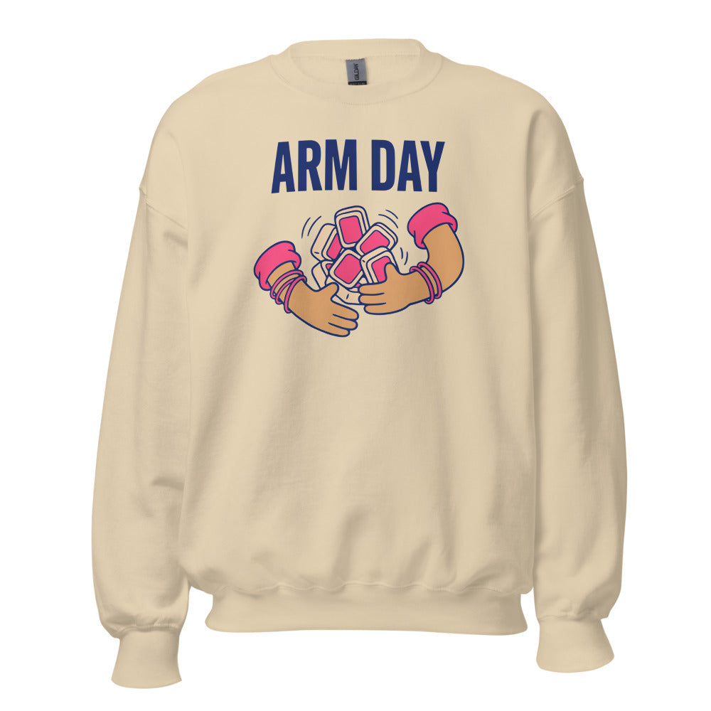 Arm Day funny mahjong crewneck sweatshirt — Sand, front