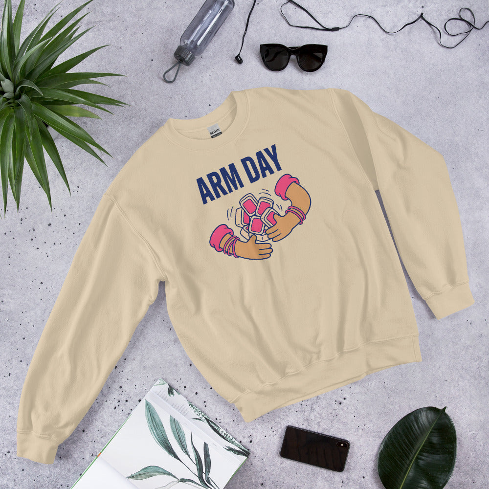 Arm Day funny mahjong crewneck sweatshirt — Sand, flat lay