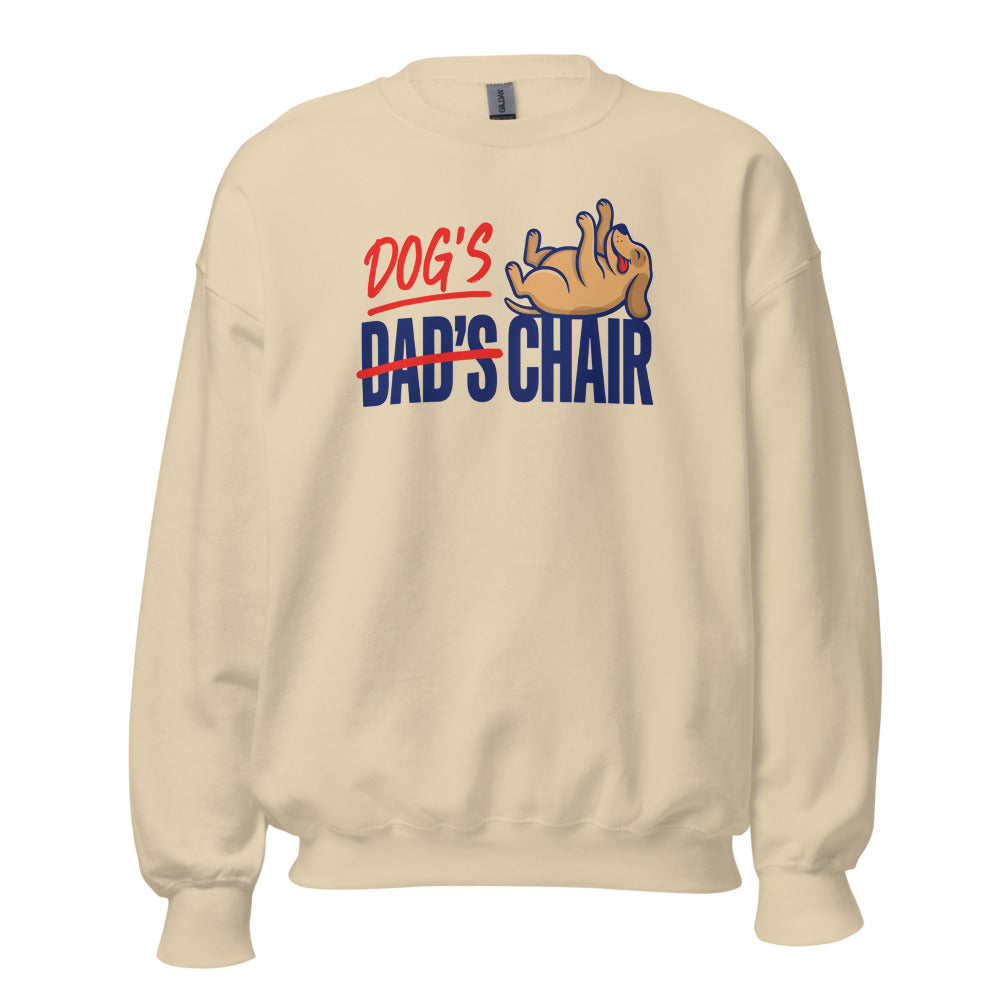 Dog's Chair funny dog dad crewneck sweatshirt — Sand, front