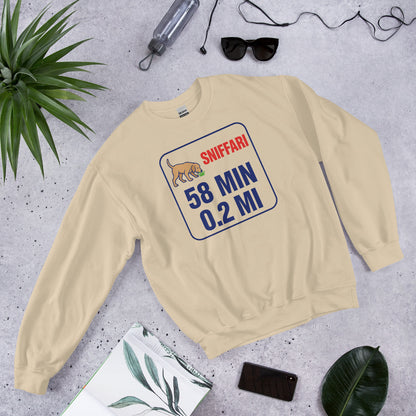 Sniff Walk Recap funny dog dad crewneck sweatshirt — Sand, flat lay