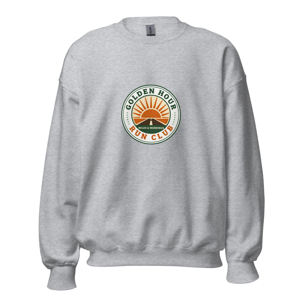 Golden Hour Run Club retro running crewneck sweatshirt — Sport Grey, front