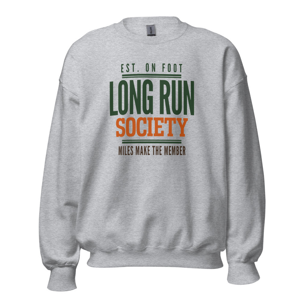 Long Run Society retro running crewneck sweatshirt — Sport Grey, front