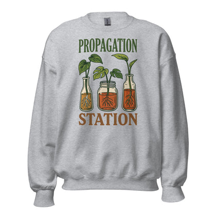 Propagation Station retro botanical plant lover crewneck sweatshirt — Sport Grey, front