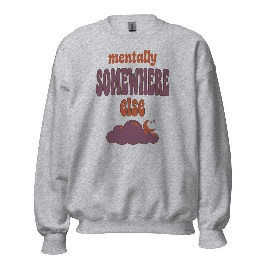 Mentally Somewhere Else soft retro daydream mental health crewneck sweatshirt — Sport Grey, front