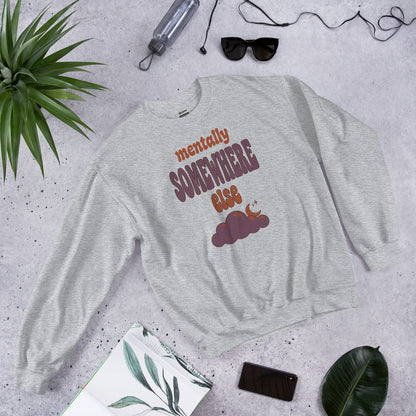Mentally Somewhere Else soft retro daydream mental health crewneck sweatshirt — Sport Grey, front-right