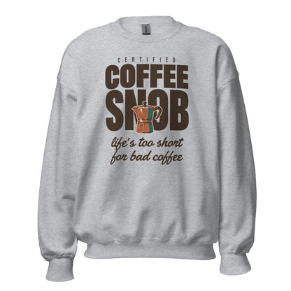 Certified Coffee Snob coffee crewneck sweatshirt — Sport Grey, front