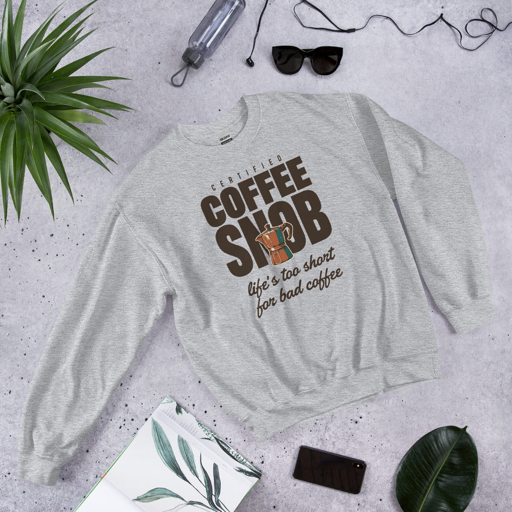 Certified Coffee Snob coffee crewneck sweatshirt — Sport Grey, front-right