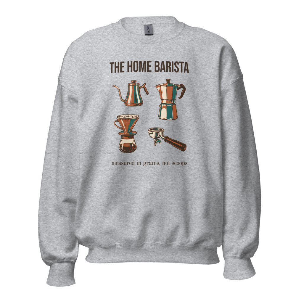 The Home Barista specialty coffee crewneck sweatshirt — Sport Grey, front