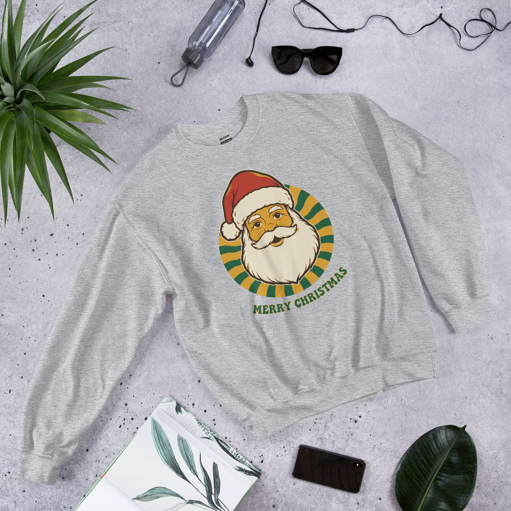 Groovy Santa retro Christmas crewneck sweatshirt — Sport Grey, front-right