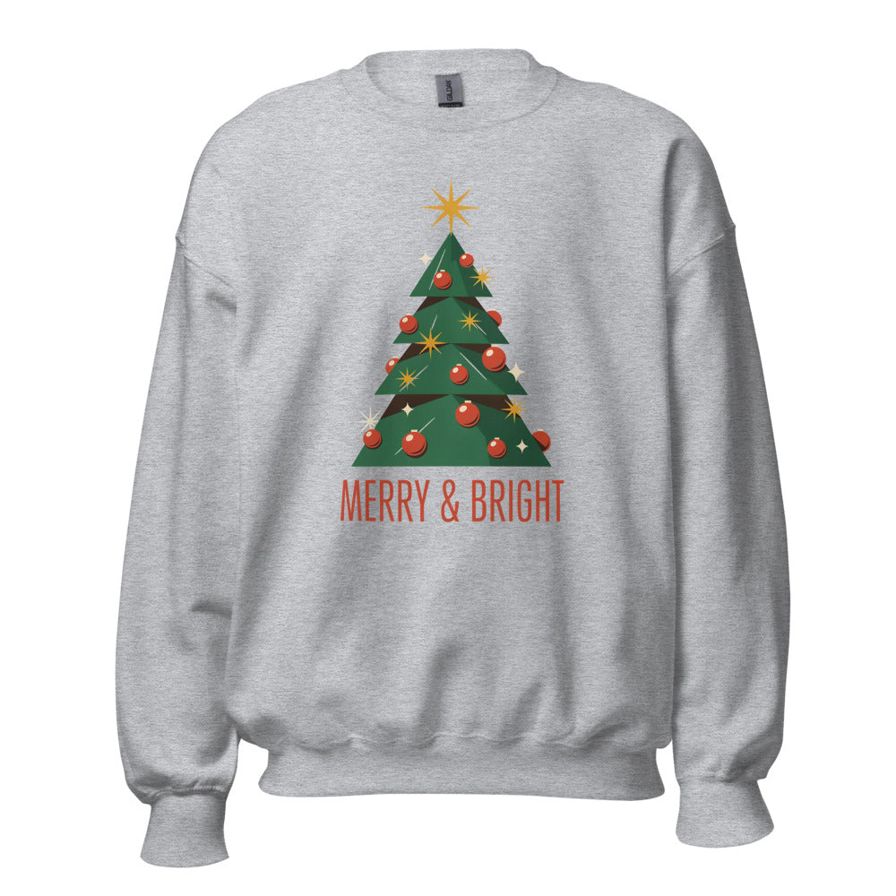 Atomic mid-century retro Christmas tree crewneck sweatshirt — Sport Grey, front
