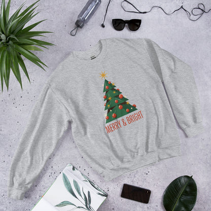 Atomic mid-century retro Christmas tree crewneck sweatshirt — Sport Grey, front-right