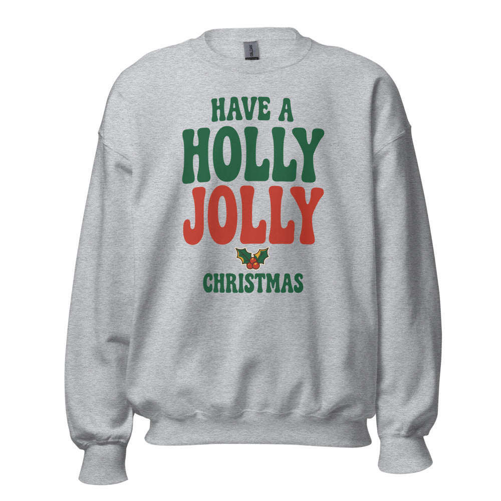 Groovy Holly Jolly retro Christmas crewneck sweatshirt — Sport Grey, front