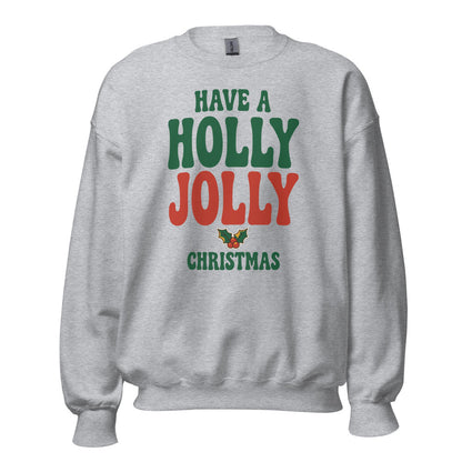 Groovy Holly Jolly retro Christmas crewneck sweatshirt — Sport Grey, front