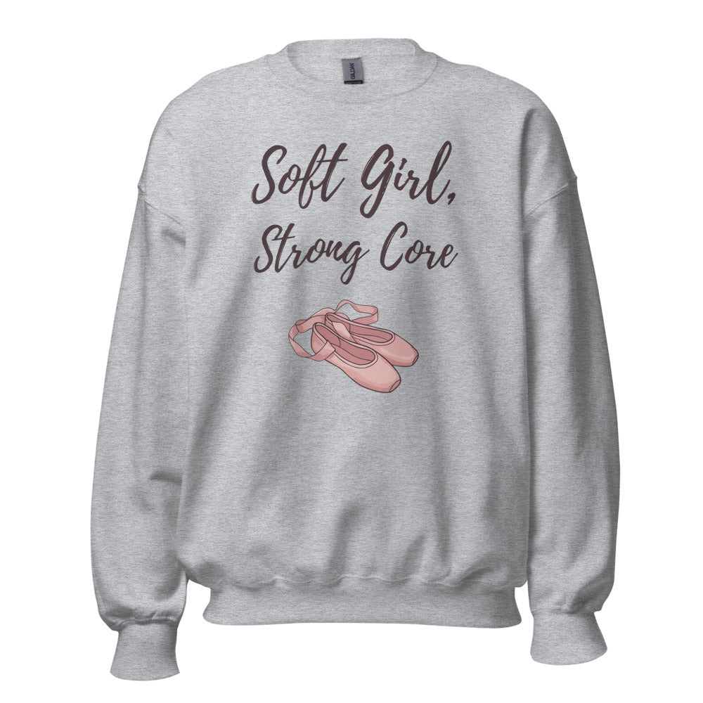 Soft Girl Strong Core ballet coquette pilates sweatshirt — Sport Grey, front