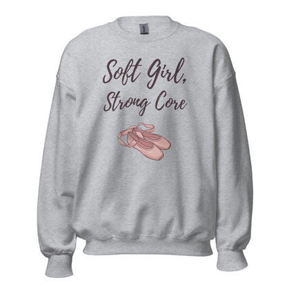 Soft Girl Strong Core ballet coquette pilates sweatshirt — Sport Grey, front