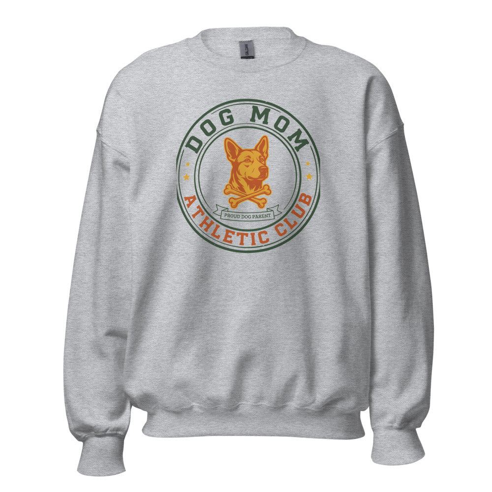 Dog Mom Athletic Club vintage varsity crest crewneck sweatshirt — Sport Grey, front