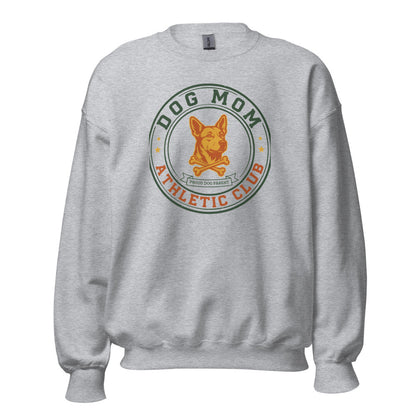 Dog Mom Athletic Club vintage varsity crest crewneck sweatshirt — Sport Grey, front