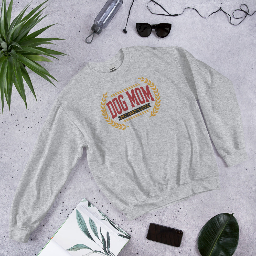 Dog Mom vintage varsity wordmark crewneck sweatshirt — Sport Grey, front-right