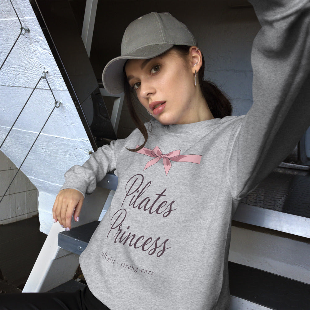 Pilates Princess coquette bow crewneck sweatshirt — Sport Grey, on model