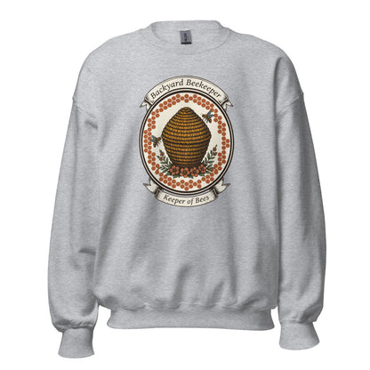 Backyard Beekeeper Keeper of Bees vintage apiary crest crewneck sweatshirt — Sport Grey, front