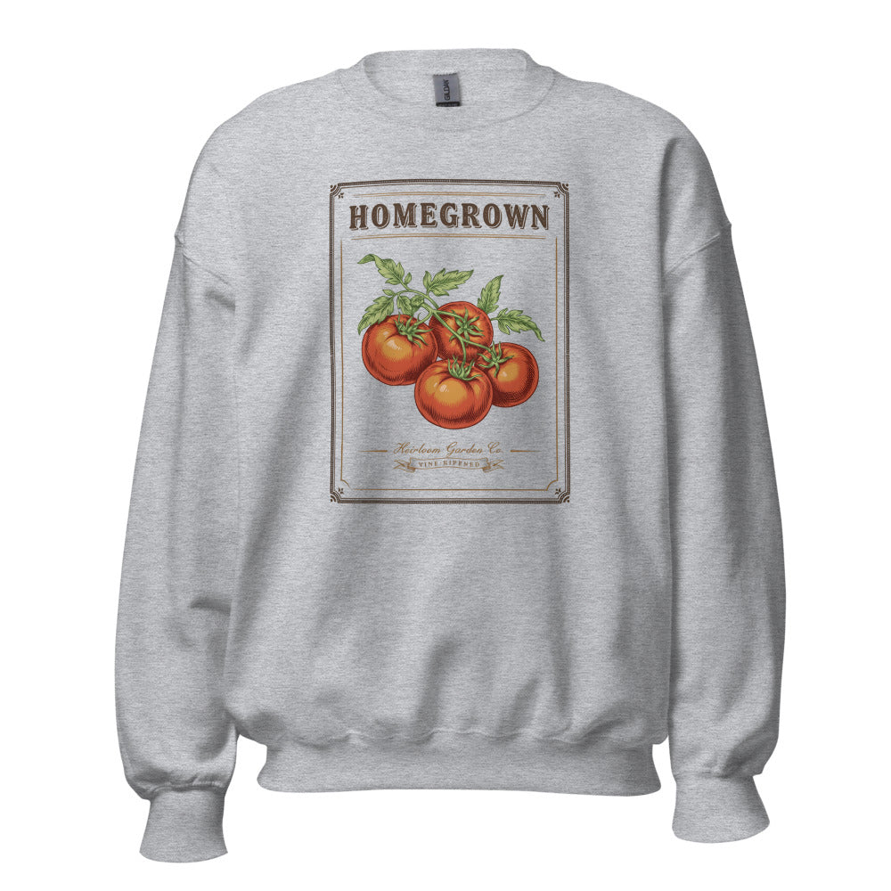 Homegrown Heirloom Seed Packet gardening crewneck sweatshirt — Sport Grey, front