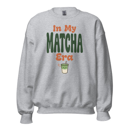 In My Matcha Era retro matcha crewneck sweatshirt — Sport Grey, front