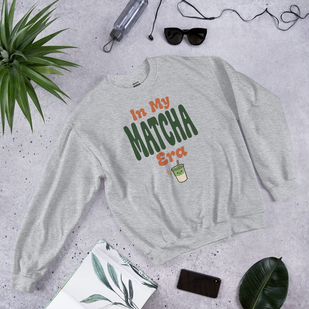 In My Matcha Era retro matcha crewneck sweatshirt — Sport Grey, front-right